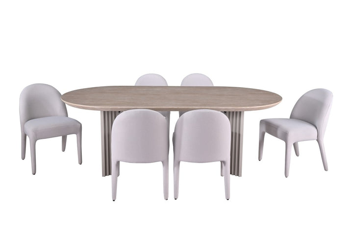 Serenza Beige 7-Piece Dining Set with Pedestal Base Table