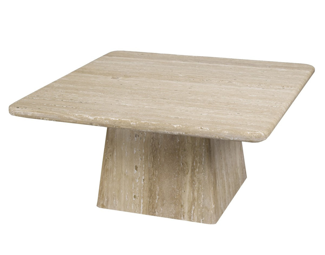 Obsidian Table Luxury Marble Coffee Table with Sculptural Pedestal Base, Cream Natural Stone Top for Modern Elegant Interiors