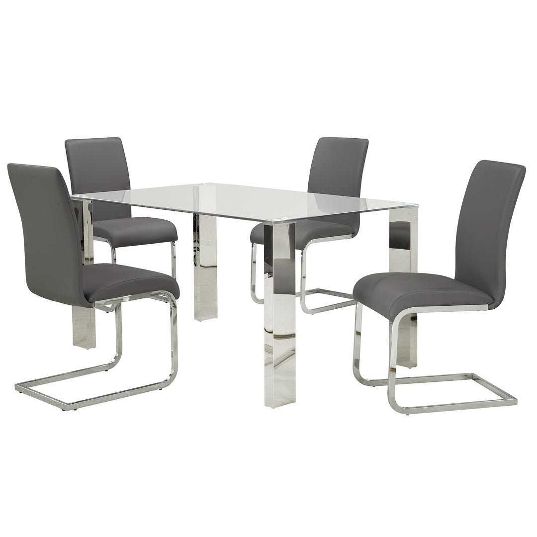 Raventra Contemporary Dining Chair – Set of 2 C-Shape Base Chrome Metal Frame Upholstered Chairs