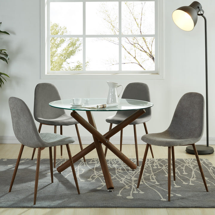 Eltravo Mid-Century Modern Chair – Set of 4 Curved Wood Frame Fabric Upholstered Chairs with Walnut Finish Metal Legs (Copy)