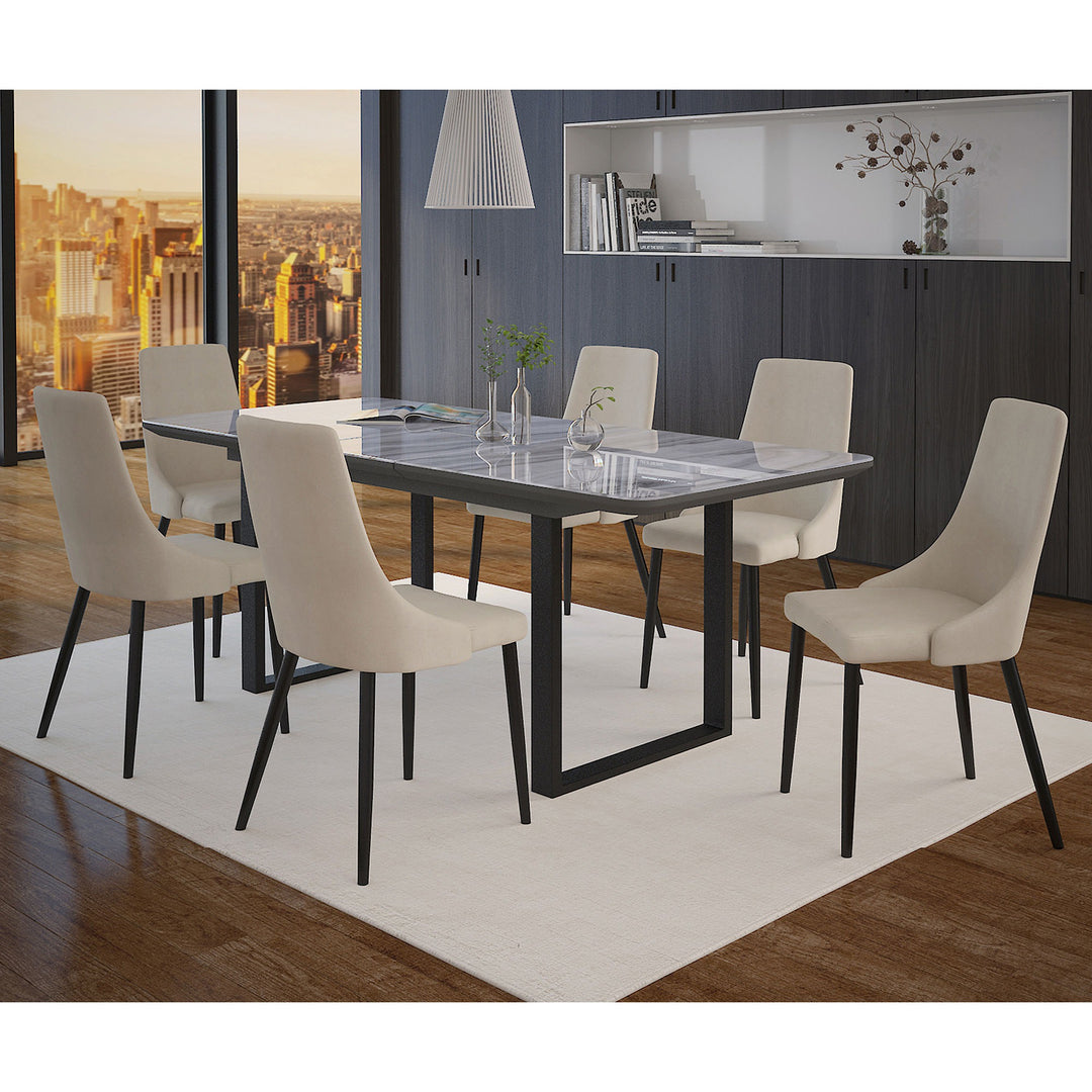 Novalith Mid-Century Modern Chair – Set of 2 Curved Wood Frame Fabric Upholstered Chairs with Matte Black Metal Legs