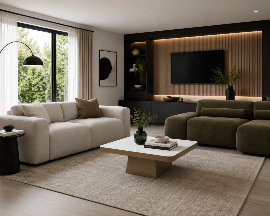 Veloura Gold Luxury Marble Coffee Table with Sculptural Gold Metal Base, Round Stone Top & Modern Elegant Design for Contemporary Living Rooms