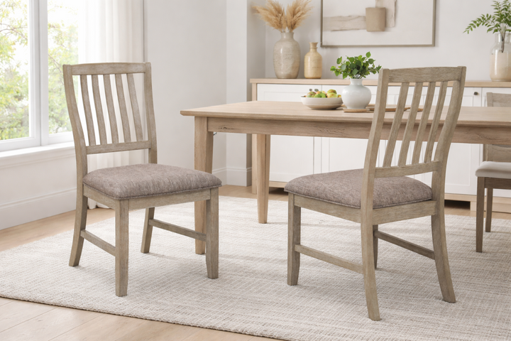 Kingswell Dining Chairs Set of 2 – Rustic Gray Acacia Wood Chairs with Cushioned Upholstered Seats