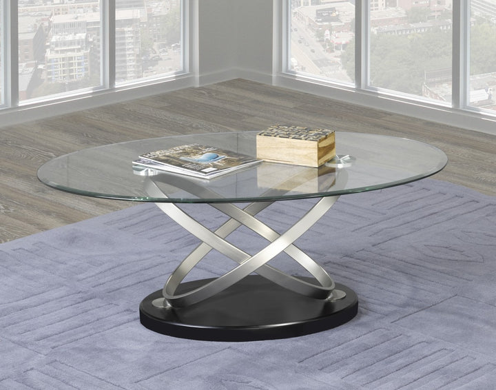 Solvane Premium Luxury Living Room Set with Beveled Glass Top and Modern Sculptural Chrome Pedestal Design