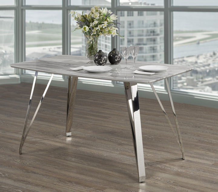 Cirello Modern Counter-Height Dining Table with Paper Marble Top & Chrome Metal Legs