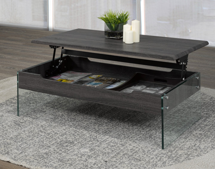 Willowcrest Contemporary Lift-Top Coffee Table with Hidden Storage Compartment and Tempered Glass Frame