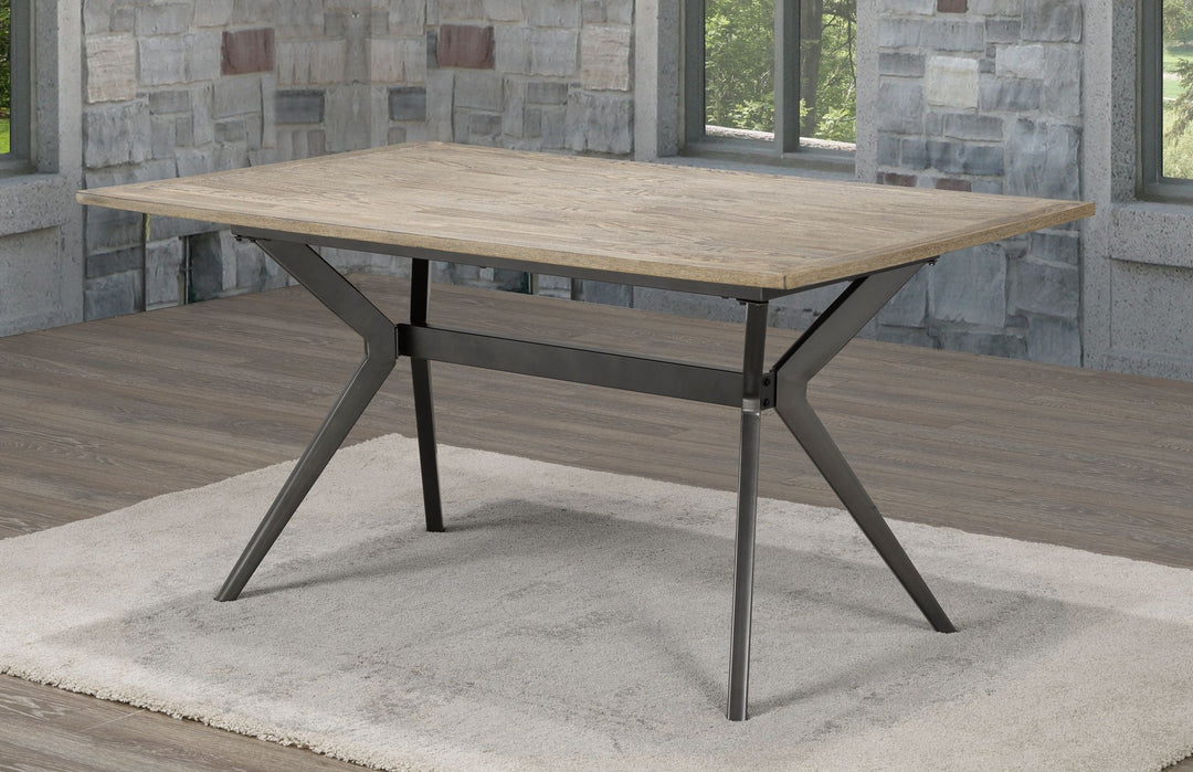Virelli Rustic Oak Dining Table with Powder Coated Metal Base, Splayed Leg Design & Spacious Modern Industrial Top for Contemporary Dining Rooms