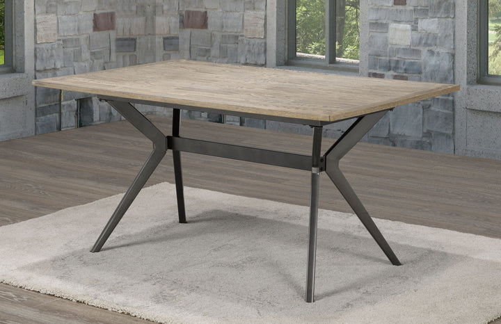 Virelli Rustic Oak Dining Table with Powder Coated Metal Base, Splayed Leg Design & Spacious Modern Industrial Top for Contemporary Dining Rooms