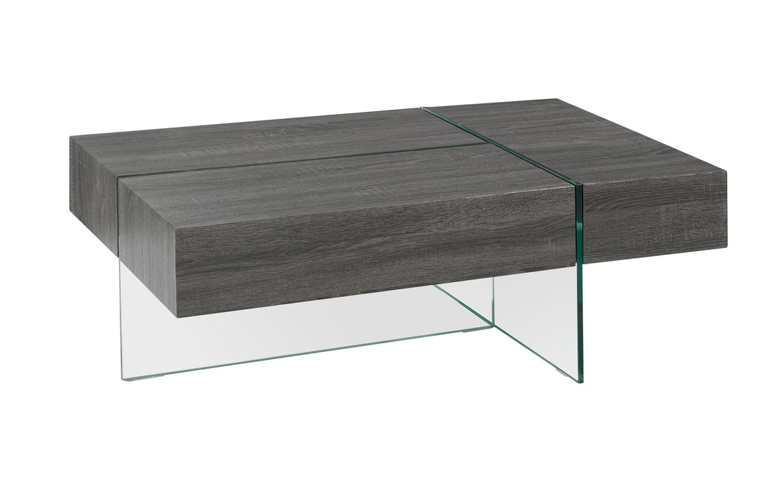 Casa Royale Modern Coffee Table with Tempered Glass Frame, Wood-Look Top & Built-In Storage Compartments for Contemporary Living Rooms
