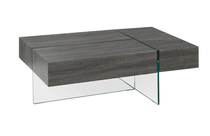 Casa Royale Modern Coffee Table with Tempered Glass Frame, Wood-Look Top & Built-In Storage Compartments for Contemporary Living Rooms