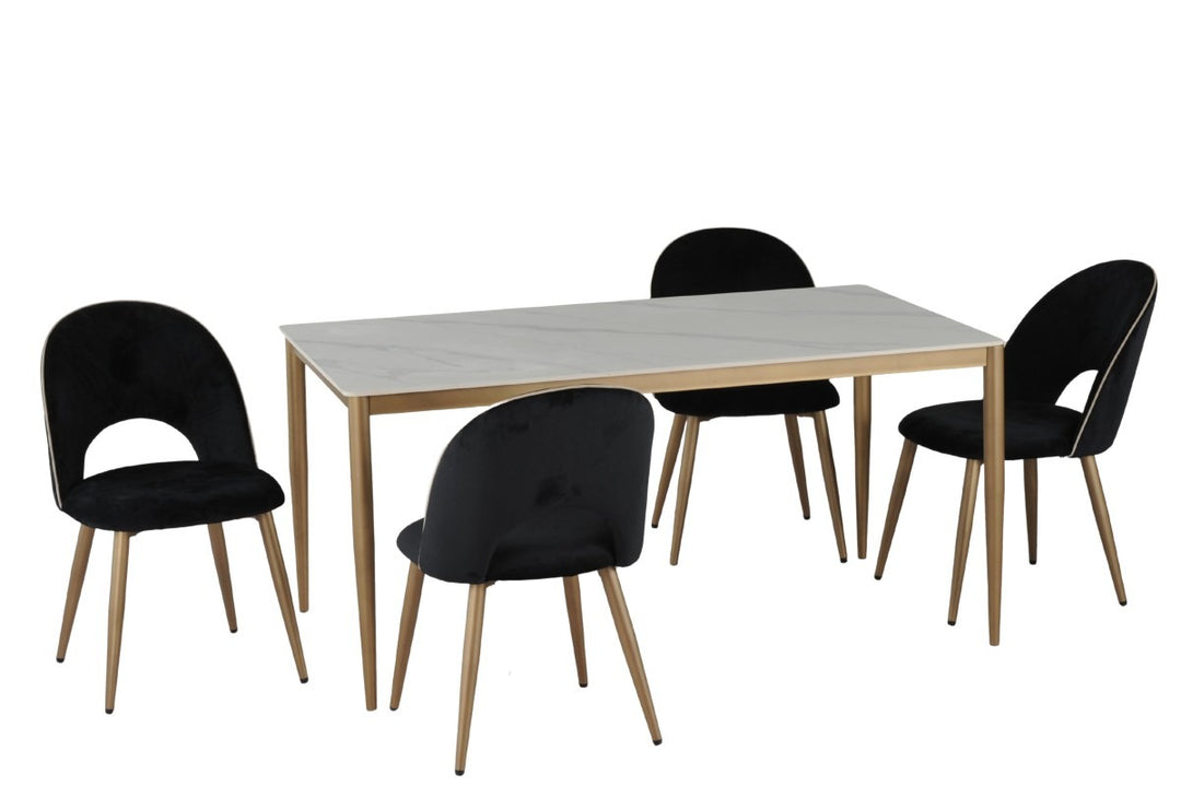 Novique Luxury Ceramic Dining Table with Golden Powder Coated Legs | Modern Contemporary Two-Tone Design