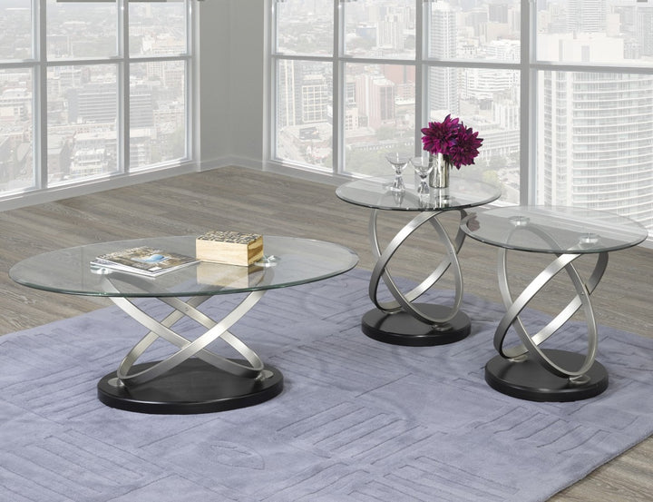 Solvane Modern 3-Piece Coffee Table Set with Glass Top and Matching End Tables in Premium Chrome & Black Finish