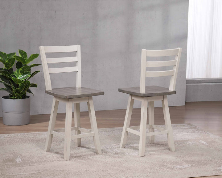 Orlenza 2-Piece Swivel Counter Stool Set – Solid Rubberwood, 180° Swivel Seat And Two-Tone Finish
