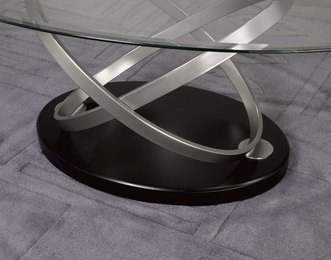 Solvane Premium Luxury Living Room Set with Beveled Glass Top and Modern Sculptural Chrome Pedestal Design