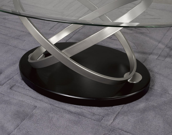 Solvane Premium Luxury Living Room Set with Beveled Glass Top and Modern Sculptural Chrome Pedestal Design