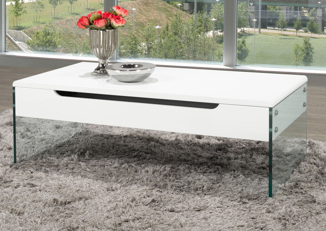 Élysian Lift-Top Coffee Table with Tempered Glass Frame, Hidden Storage & Modern Contemporary Design for Living Rooms