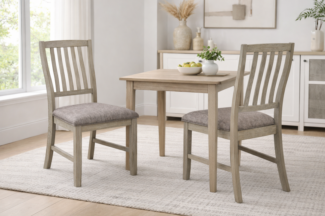 Kingswell Dining Chairs Set of 2 – Rustic Gray Acacia Wood Chairs with Cushioned Upholstered Seats