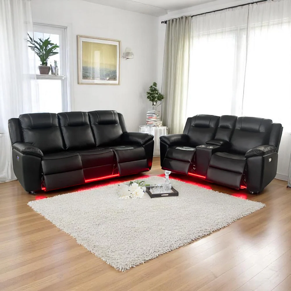 Arlo Recliner Set – 2-Seater Loveseat & 3-Seater Sofa with Power Recliners, Plush Cushions, and LED Lighting