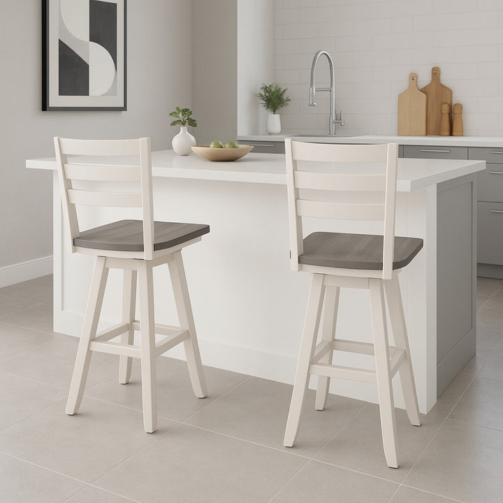 Orlenza 2-Piece Swivel Counter Stool Set – Solid Rubberwood, 180° Swivel Seat And Two-Tone Finish