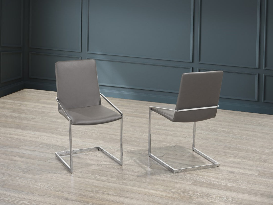 Aristocrat Dining Chair Set of 2 – Modern Grey Upholstered Chairs with Chrome Frame and Contemporary Design