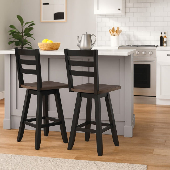 Orlenza 2-Piece Swivel Counter Stool Set – Solid Rubberwood with 180° Swivel Seat