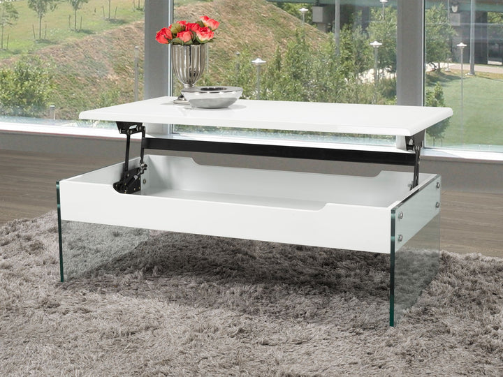 Élysian Lift-Top Coffee Table with Tempered Glass Frame, Hidden Storage & Modern Contemporary Design for Living Rooms