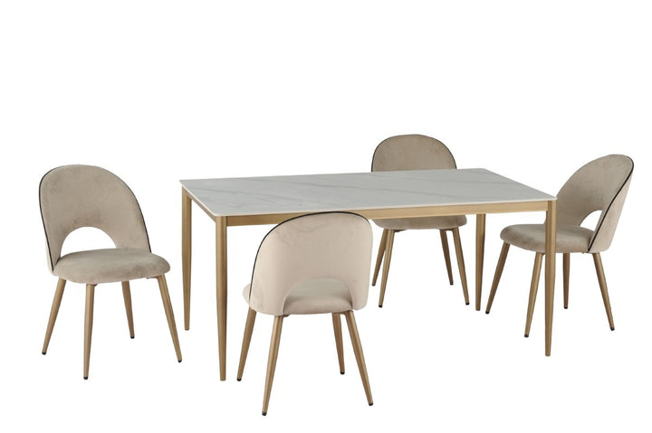 Novique Luxury Ceramic Dining Table with Golden Powder Coated Legs | Modern Contemporary Two-Tone Design
