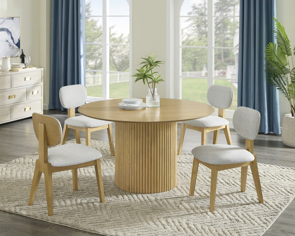 Kaelith 5-Piece Dining Set – Contemporary Round Dining Table & Fabric Chairs