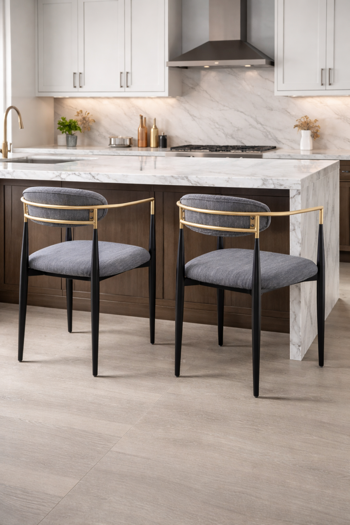Noble Essence Dining Chair Set of 2 – Modern Upholstered Chairs with Curved Armrest Design and Powder-Coated Metal Frame