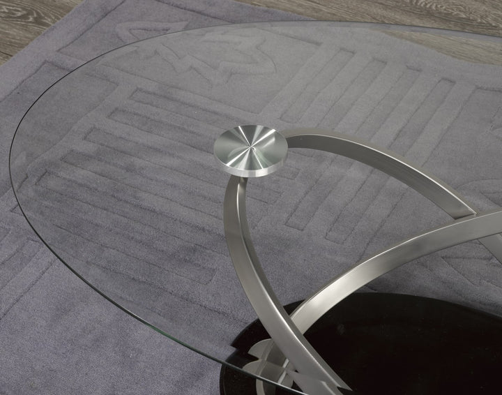 Solvane Premium Luxury Living Room Set with Beveled Glass Top and Modern Sculptural Chrome Pedestal Design