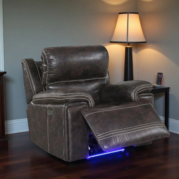 Luxio Recliner Chair with Power Recline & USB Ports | Dark Brown Air-Leather