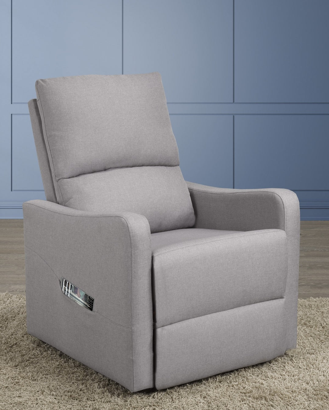 RevoRest Recliner Lift Chair | Light Grey Fabric Power Recliner with Side Pouch