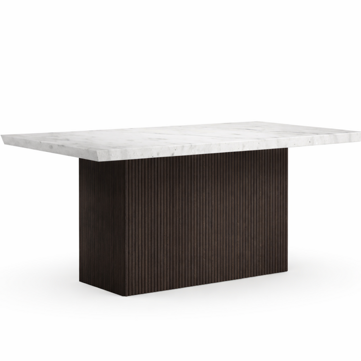 Cedarwood Modern Dining Table – Fluted Mango Wood Base & Marble Top Luxury Style