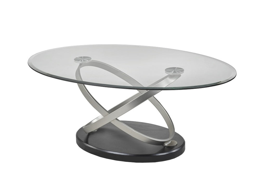 Solvane Premium Luxury Living Room Set with Beveled Glass Top and Modern Sculptural Chrome Pedestal Design