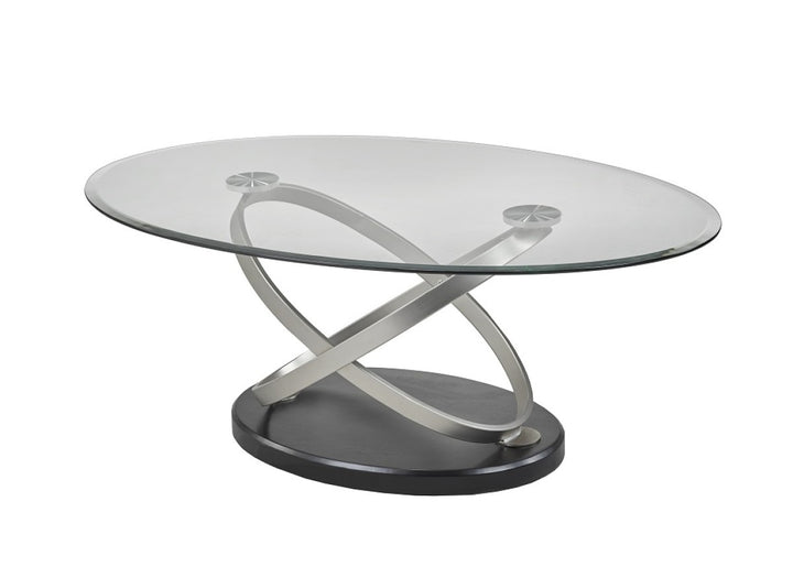 Solvane Premium Luxury Living Room Set with Beveled Glass Top and Modern Sculptural Chrome Pedestal Design