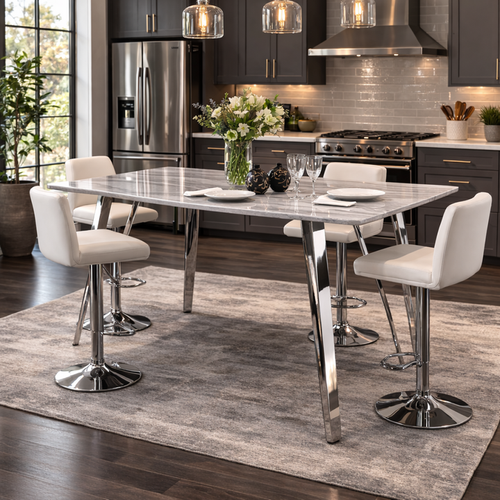 Cirello Modern Counter-Height Dining Table with Paper Marble Top & Chrome Metal Legs