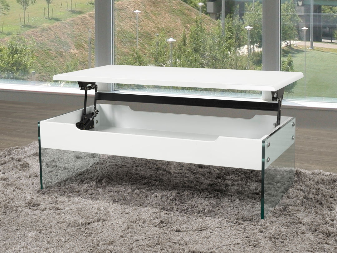 Élysian Lift-Top Coffee Table with Tempered Glass Frame, Hidden Storage & Modern Contemporary Design for Living Rooms