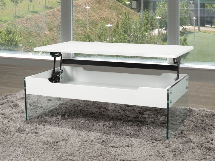 Élysian Lift-Top Coffee Table with Tempered Glass Frame, Hidden Storage & Modern Contemporary Design for Living Rooms