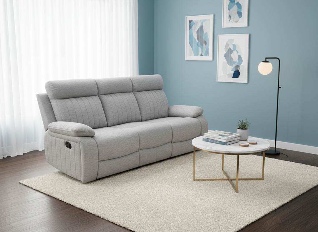 Lakehurst Recliner Sofa with Drop-Down Tray and Built-In Cup Holders – Premium Classic Comfort Reclining Seating for Living Room, Family Room &amp; Entertainment Areas