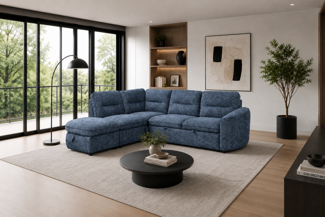 Brookhaven Sectional Sleeper Sofa Bed with Pull-Out Bed, Hidden Storage and Premium Velvet Upholstery