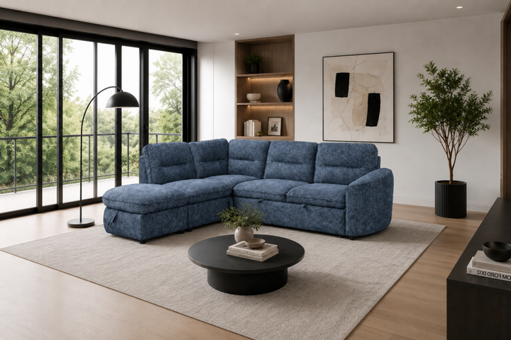 Brookhaven Sectional Sleeper Sofa Bed with Pull-Out Bed, Hidden Storage and Premium Velvet Upholstery