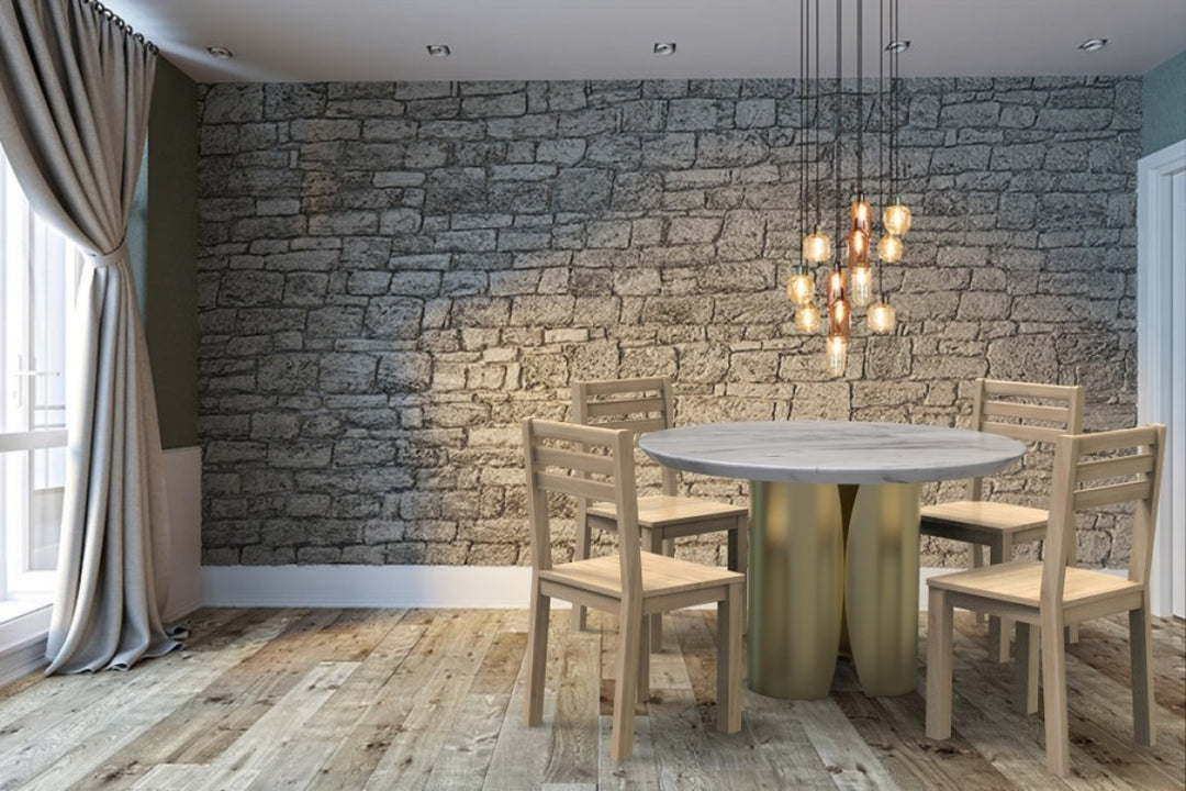 Alvona Luxury Round Marble Dining Table with Gold Metal Sculptural Base | Modern Elegant Design