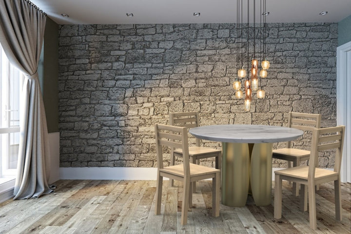 Alvona Luxury Round Marble Dining Table with Gold Metal Sculptural Base | Modern Elegant Design