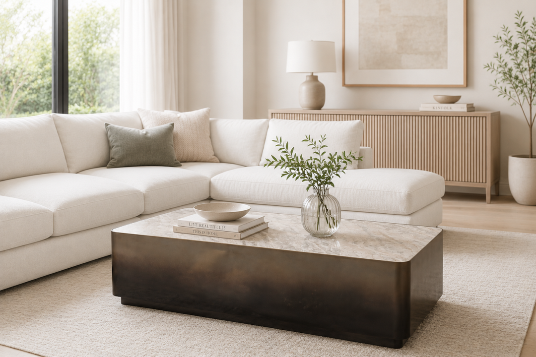 Verona Elite Luxury Marble Coffee Table with Gold Metal Frame & White Grey Veined Top for Modern Elegant Living Rooms