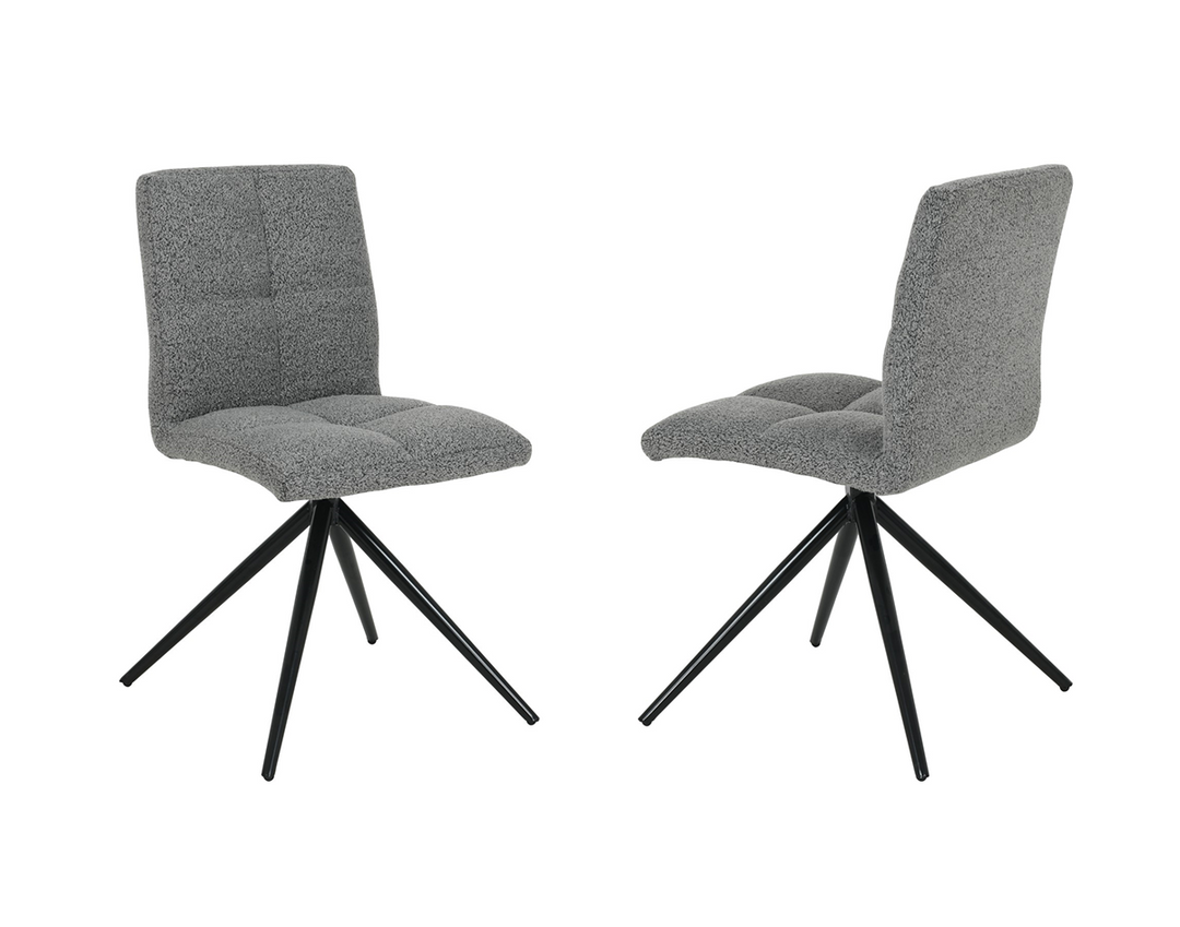 Chromelle Contemporary Textured Fabric Dining Chair Set of 2 with Black Powder-Coated Legs