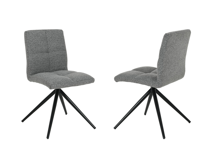 Chromelle Contemporary Textured Fabric Dining Chair Set of 2 with Black Powder-Coated Legs