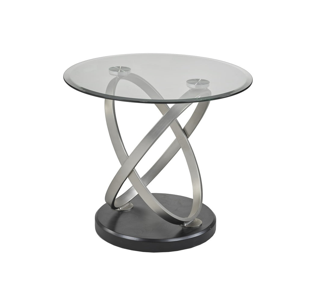 Solvane Premium Luxury Living Room Set with Beveled Glass Top and Modern Sculptural Chrome Pedestal Design