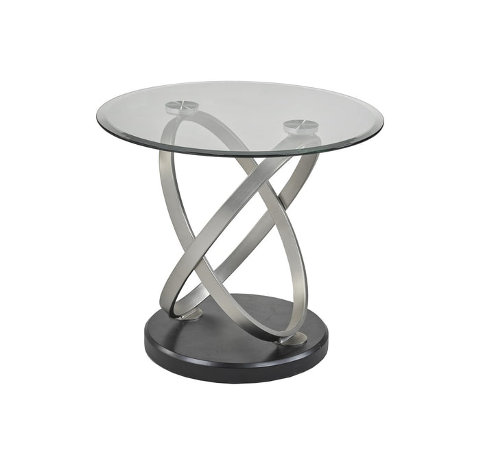 Solvane Premium Luxury Living Room Set with Beveled Glass Top and Modern Sculptural Chrome Pedestal Design