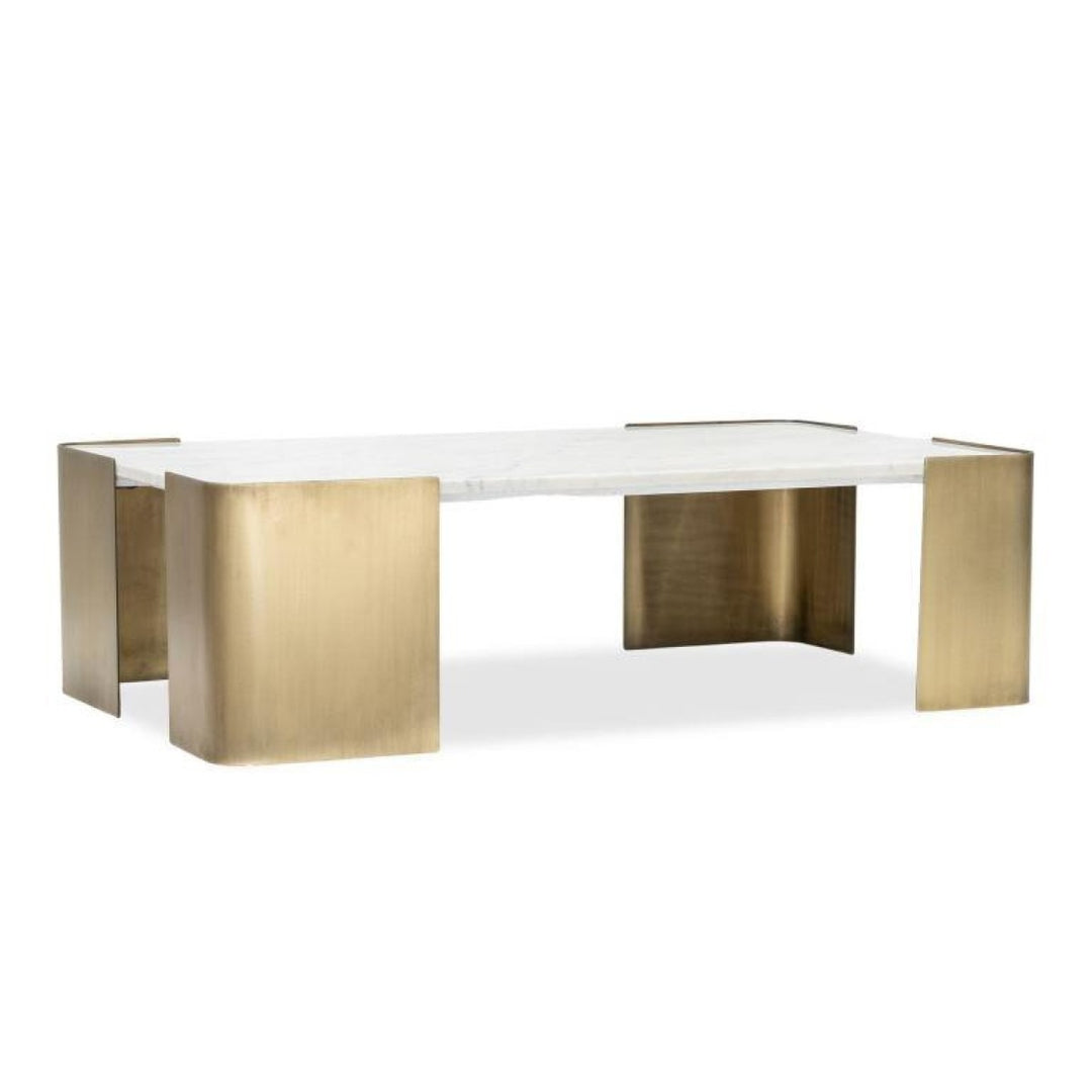 Regalia Luxury Marble Coffee Table with Tapered Stone Top & Gold Finished Metal Legs for Modern Elegant Living Rooms