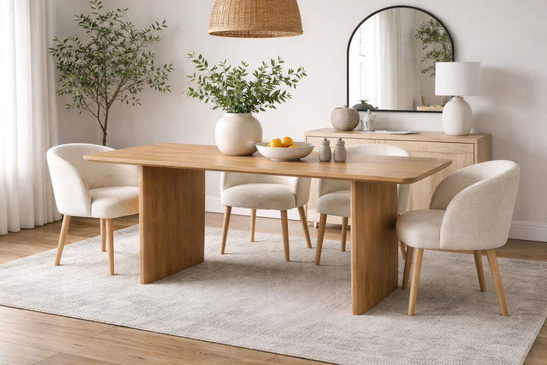 Sorento Solid Mango Wood Dining Table with Panel Legs | Modern Rectangular Contemporary Design